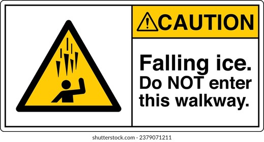 ANSI Z535 Safety Sign Marking Label Symbol Pictogram Standards Caution Falling ice Do NOT enter this walkway with text landscape white 02