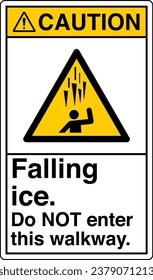 ANSI Z535 Safety Sign Marking Label Symbol Pictogram Standards Caution Falling ice Do NOT enter this walkway with text portrait white