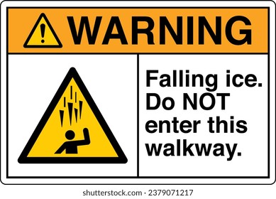 ANSI Z535 Safety Sign Marking Label Symbol Pictogram Standards Warning Falling ice Do NOT enter this walkway with text landscape white