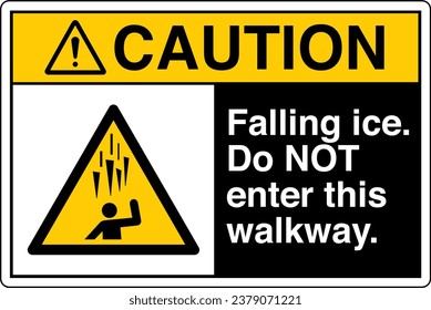 ANSI Z535 Safety Sign Marking Label Symbol Pictogram Standards Caution Falling ice Do NOT enter this walkway with text landscape black