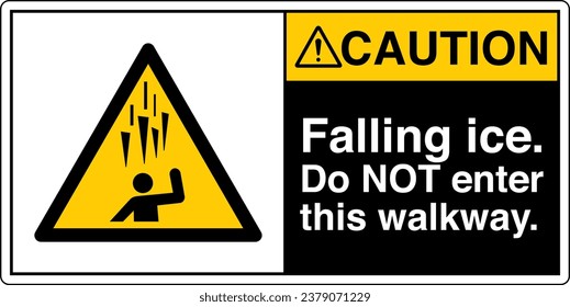 ANSI Z535 Safety Sign Marking Label Symbol Pictogram Standards Caution Falling ice Do NOT enter this walkway with text landscape black 02