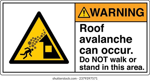 ANSI Z535 Safety Sign Marking Label Symbol Pictogram Standards Warning Roof avalanche can occur Do NOT walk or stand in this area with text landscape white 02