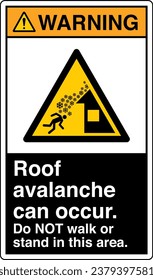 ANSI Z535 Safety Sign Marking Label Symbol Pictogram Standards Warning Roof avalanche can occur Do NOT walk or stand in this area with text portrait black