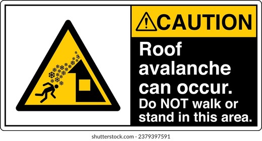 ANSI Z535 Safety Sign Marking Label Symbol Pictogram Standards Caution Roof avalanche can occur Do NOT walk or stand in this area with text landscape black 02