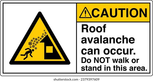 ANSI Z535 Safety Sign Marking Label Symbol Pictogram Standards Caution Roof avalanche can occur Do NOT walk or stand in this area with text landscape white 02