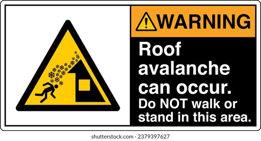 ANSI Z535 Safety Sign Marking Label Symbol Pictogram Standards Warning Roof avalanche can occur Do NOT walk or stand in this area with text landscape black 02