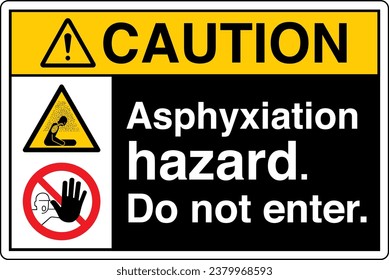 ANSI Z535 Safety Sign Marking Label Two Symbol Pictogram Standards Caution Asphyxiation hazard Do not enter with text landscape black