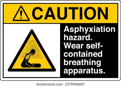 ANSI Z535 Safety Sign Marking Label Symbol Pictogram Standards Caution Asphyxiation hazard Wear self contained breathing apparatus with text landscape black