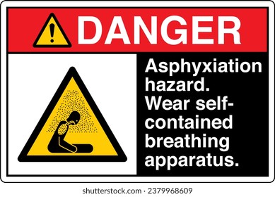 ANSI Z535 Safety Sign Marking Label Symbol Pictogram Standards Danger Asphyxiation hazard Wear self contained breathing apparatus with text landscape black