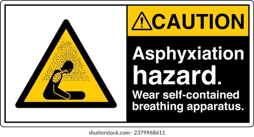 ANSI Z535 Safety Sign Marking Label Symbol Pictogram Standards Caution Asphyxiation hazard Wear self contained breathing apparatus with text landscape black 02