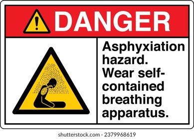 ANSI Z535 Safety Sign Marking Label Symbol Pictogram Standards Danger Asphyxiation hazard Wear self contained breathing apparatus with text landscape white