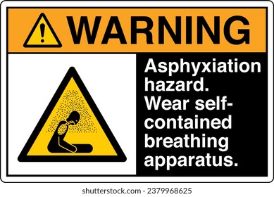 ANSI Z535 Safety Sign Marking Label Symbol Pictogram Standards Warning Asphyxiation hazard Wear self contained breathing apparatus with text landscape black