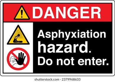 ANSI Z535 Safety Sign Marking Label Two Symbol Pictogram Standards Danger Asphyxiation hazard Do not enter with text landscape black