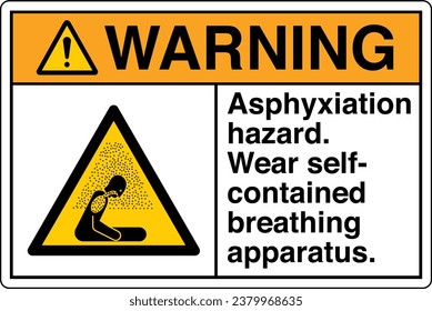 ANSI Z535 Safety Sign Marking Label Symbol Pictogram Standards Warning Asphyxiation hazard Wear self contained breathing apparatus with text landscape white