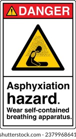 ANSI Z535 Safety Sign Marking Label Symbol Pictogram Standards Danger Asphyxiation hazard Wear self contained breathing apparatus with text portrait white