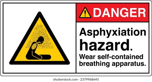 ANSI Z535 Safety Sign Marking Label Symbol Pictogram Standards Danger Asphyxiation hazard Wear self contained breathing apparatus with text landscape white 02