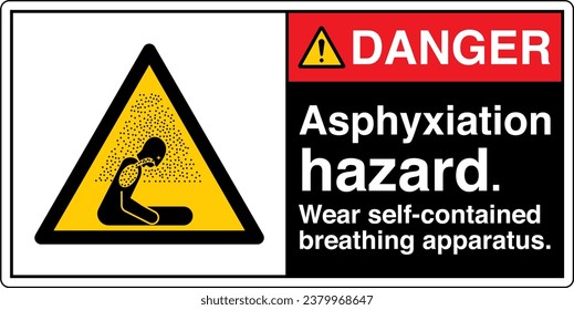ANSI Z535 Safety Sign Marking Label Symbol Pictogram Standards Danger Asphyxiation hazard Wear self contained breathing apparatus with text landscape black 02