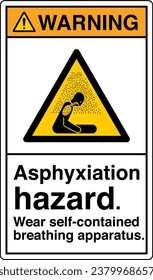 ANSI Z535 Safety Sign Marking Label Symbol Pictogram Standards Warning Asphyxiation hazard Wear self contained breathing apparatus with text portrait white