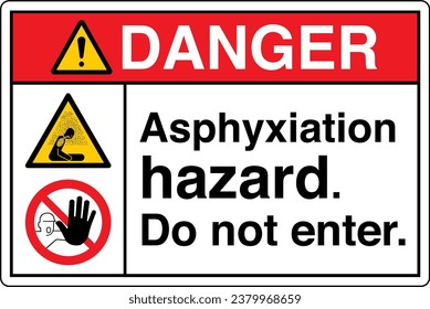 ANSI Z535 Safety Sign Marking Label Two Symbol Pictogram Standards Danger Asphyxiation hazard Do not enter with text landscape white