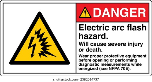 ANSI Z535 Safety Sign Marking Label Symbol Pictogram Standards Danger Electric arc flash hazard Will cause severe injury or death wear proper protective equipment with text landscape white 02.