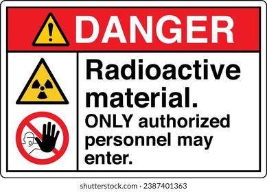 ANSI Z535 Safety Sign Marking Label Symbol Pictogram Standards Danger Radioactive material ONLY authorized personnel may enter two symbol with text landscape white.