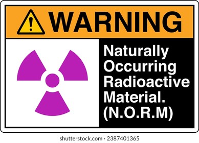 ANSI Z535 Safety Sign Marking Label Symbol Pictogram Standards Warning Naturally Occurring Radioactive Material NORM with text landscape black.