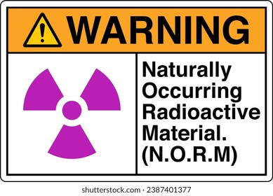 ANSI Z535 Safety Sign Marking Label Symbol Pictogram Standards Warning Naturally Occurring Radioactive Material NORM with text landscape white.
