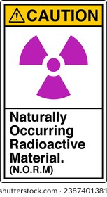 ANSI Z535 Sicherheitskennzeichnung Symbol Piktogramm Standards Vorsicht Naturally Occurring Radioactive Material NORM mit Text-Portrait weiß.