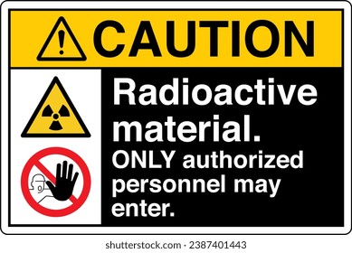 ANSI Z535 Safety Sign Marking Label Symbol Pictogram Standards Caution Radioactive material ONLY authorized personnel may enter two symbol with text landscape black.