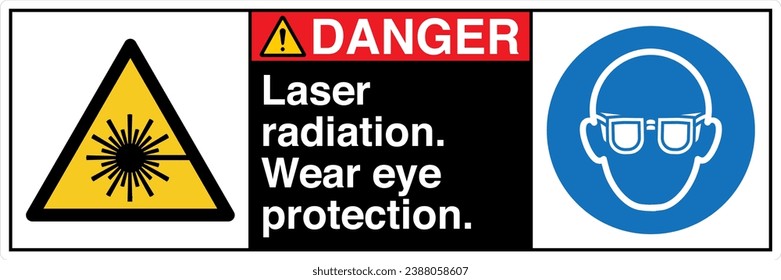 ANSI Z535 Safety Sign Marking Label Symbol Pictogram Standards Danger Laser radiation Wear eye protection two symbol with text landscape black 02.