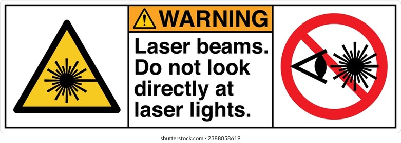 ANSI Z535 Safety Sign Marking Label Symbol Pictogram Standards Warning Laser beams Do not look directly at laser lights two symbol with text landscape white 02.
