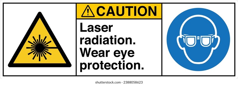 ANSI Z535 Safety Sign Marking Label Symbol Pictogram Standards Caution Laser radiation Wear eye protection two symbol with text landscape white 02.