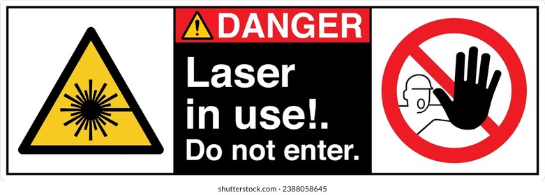 ANSI Z535 Safety Sign Marking Label Symbol Pictogram Standards Danger Laser in use Do not enter two symbol with text landscape black 02.