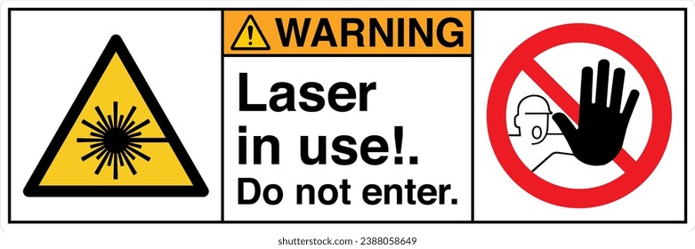 ANSI Z535 Safety Sign Marking Label Symbol Pictogram Standards Warning Laser in use Do not enter two symbol with text landscape white 02.
