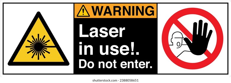 ANSI Z535 Safety Sign Marking Label Symbol Pictogram Standards Warning Laser in use Do not enter two symbol with text landscape black 02.