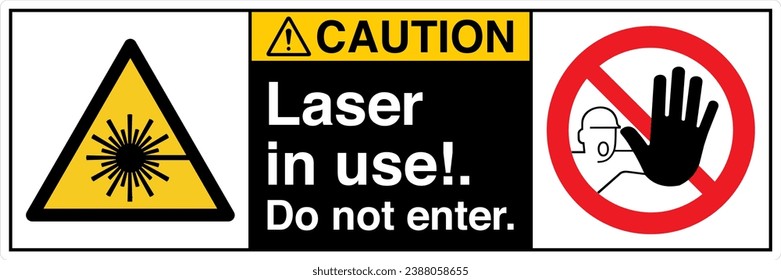 ANSI Z535 Safety Sign Marking Label Symbol Pictogram Standards Caution Laser in use Do not enter two symbol with text landscape black 02.
