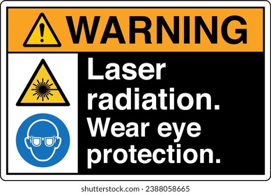 ANSI Z535 Safety Sign Marking Label Symbol Pictogram Standards Warning Laser radiation Wear eye protection two symbol with text landscape black.