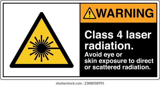ANSI Z535 Safety Sign Marking Label Symbol Pictogram Standards Warning Class 4 laser radiation Avoid eye or skin exposure to direct or scattered radiation with text landscape black 02.