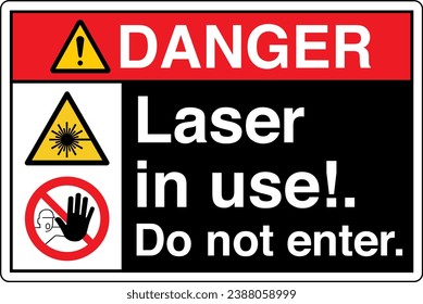 ANSI Z535 Safety Sign Marking Label Symbol Pictogram Standards Danger Laser in use Do not enter two symbol with text landscape black.