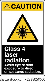 ANSI Z535 Safety Sign Marking Label Symbol Pictogram Standards Caution Class 4 laser radiation Avoid eye or skin exposure to direct or scattered radiation with text portrait black.