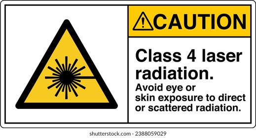 ANSI Z535 Safety Sign Marking Label Symbol Pictogram Standards Caution Class 4 laser radiation Avoid eye or skin exposure to direct or scattered radiation with text landscape white 02.
