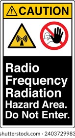 ANSI Z535 Safety Sign Marking Label Symbol Pictogram Standards Caution Radio Frequency Radiation Hazard Area Do Not Enter two symbol with text portrait black