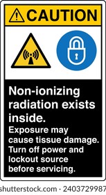 ANSI Z535 Safety Sign Marking Label Symbol Pictogram Standards Caution Non Ionizing Radiation Exists Inside two symbol with text portrait black