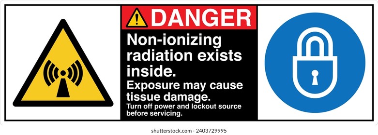 ANSI Z535 Safety Sign Marking Label Symbol Pictogram Standards Danger Non Ionizing Radiation Exists Inside two symbol with text landscape black 02
