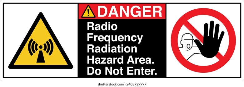 ANSI Z535 Safety Sign Marking Label Symbol Pictogram Standards Danger Radio Frequency Radiation Hazard Area Do Not Enter two symbol with text landscape black 02