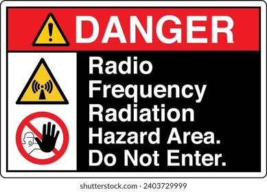 ANSI Z535 Safety Sign Marking Label Symbol Pictogram Standards Danger Radio Frequency Radiation Hazard Area Do Not Enter two symbol with text landscape black