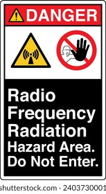 ANSI Z535 Safety Sign Marking Label Symbol Pictogram Standards Danger Radio Frequency Radiation Hazard Area Do Not Enter two symbol with text portrait black