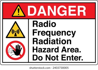 ANSI Z535 Safety Sign Marking Label Symbol Pictogram Standards Danger Radio Frequency Radiation Hazard Area Do Not Enter two symbol with text landscape white