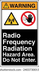 ANSI Z535 Safety Sign Marking Label Symbol Pictogram Standards Warning Radio Frequency Radiation Hazard Area Do Not Enter two symbol with text portrait black