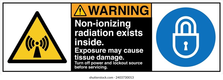 ANSI Z535 Safety Sign Marking Label Symbol Pictogram Standards Warning Non Ionizing Radiation Exists Inside two symbol with text landscape black 02